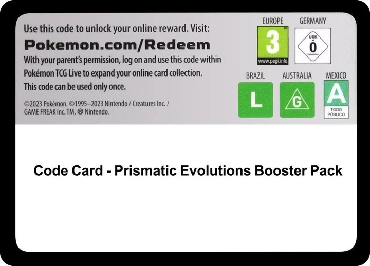 Code Card Prismatic Evolutions Booster Pack