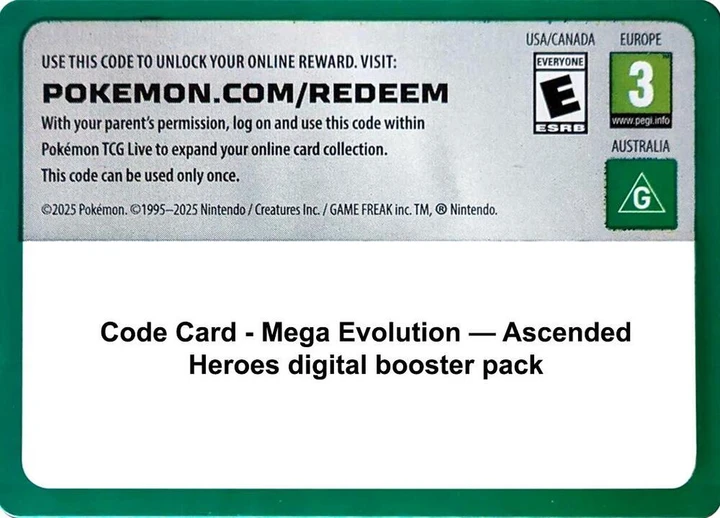 Code Card Ascended Heroes Booster Pack